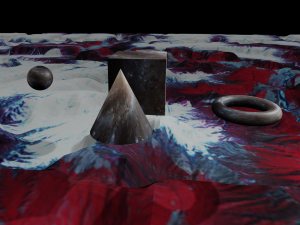 2017 3D experiment, four object on a remote red planet (3D, VR) (foto by J.Rullhusen)